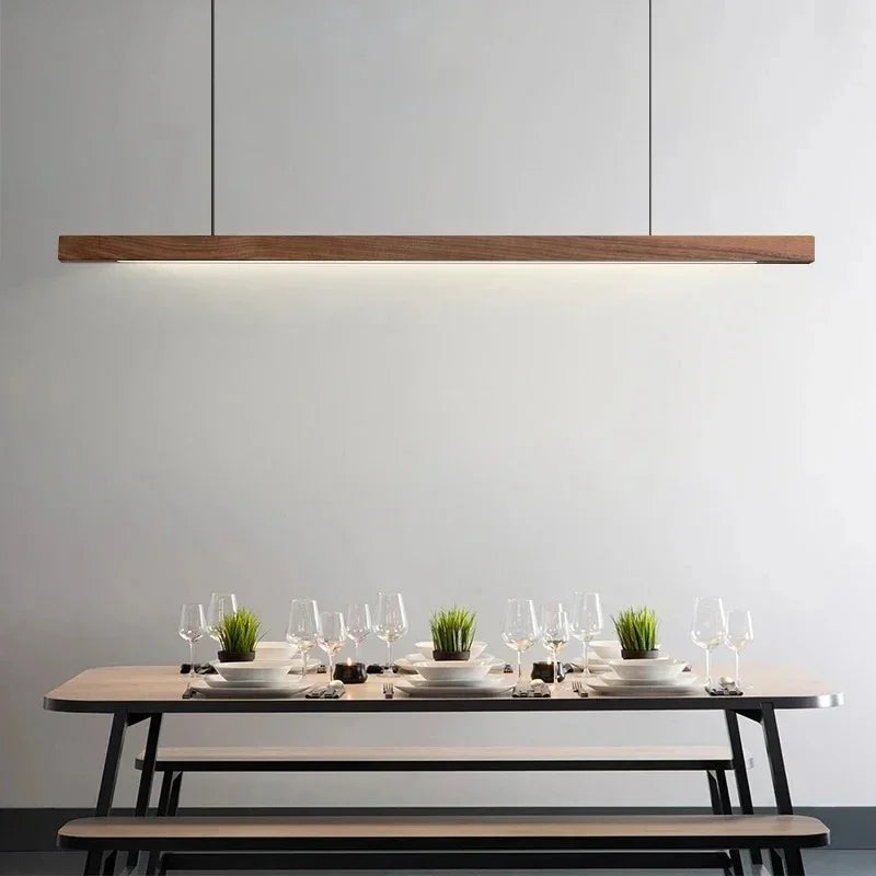 Pendant Light Wood LED 80.0 cm Linear Dining Table Kitchen Island Hanging Ceiling Lamp Dimmable Scandinavian | Thomler