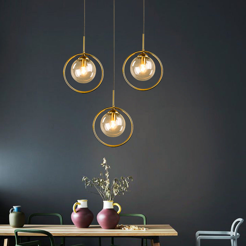Circular Metal Frame Ceiling Drop Fixture with Translucent Orb Shade for Dining Room & Kitchen | Thomler