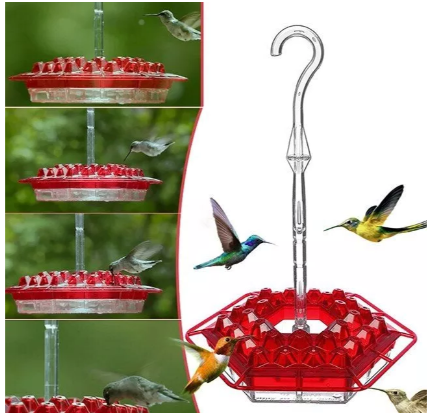 12 oz Hanging Hummingbird Feeder with 30 Feeding Ports & Built-In Ant Moat for Backyard Birds Outdoor Garden Patio Deck | Thomler