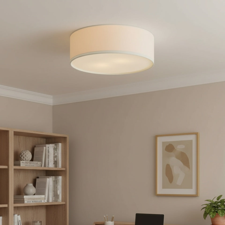 Fabric Flush Mount Drum Shade Ceiling Light for Bedroom & Living Room – Hardwire Installation | Thomler