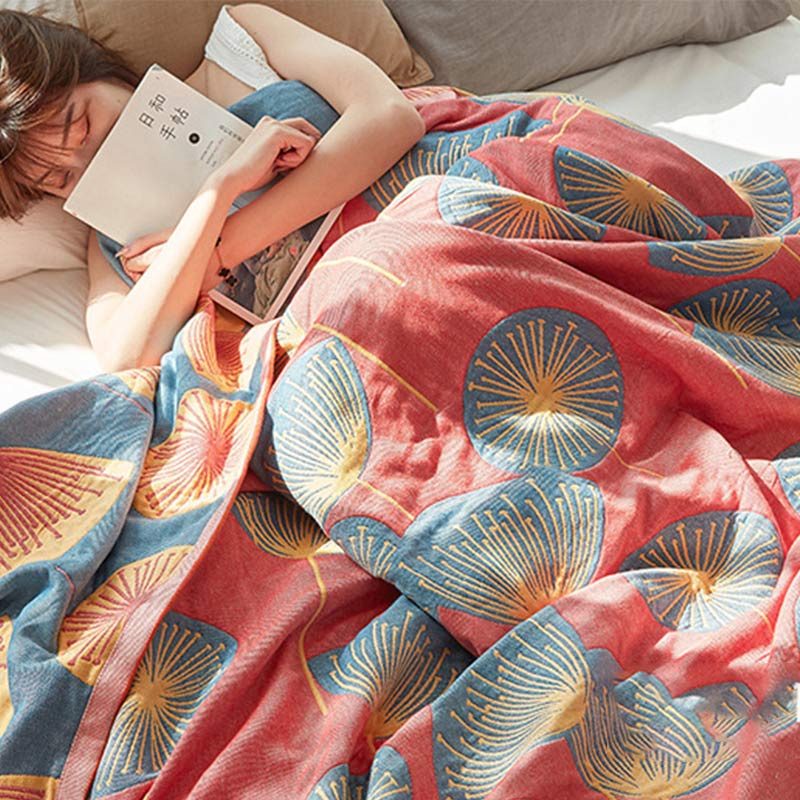 Reversible Cotton Quilt King Size Lightweight Coverlet Bedspread Dandelion Floral Print Breathable Summer Blanket for Bedroom Couch Air | Thomler