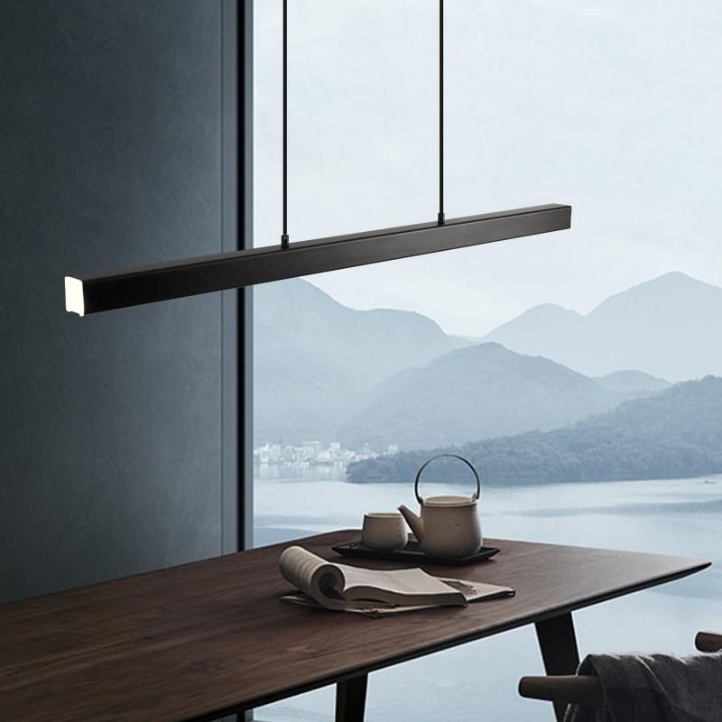 Sleek Overhead LED Bar Light Metal Frame Acrylic Diffuser Adjustable Height Dining Room Kitchen Island | Thomler