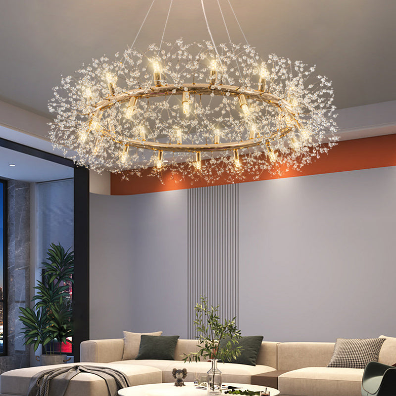 Crystal Starburst Chandelier – Modern Radial LED Fixture in Gold Metal | Thomler