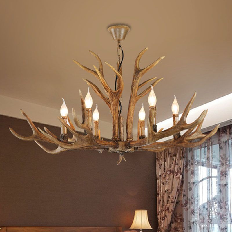 Antler-Inspired Rustic Hanging Light Fixture for Dining Room & Bedroom | Resin & Metal Design | E12 Candelabra Base | Thomler