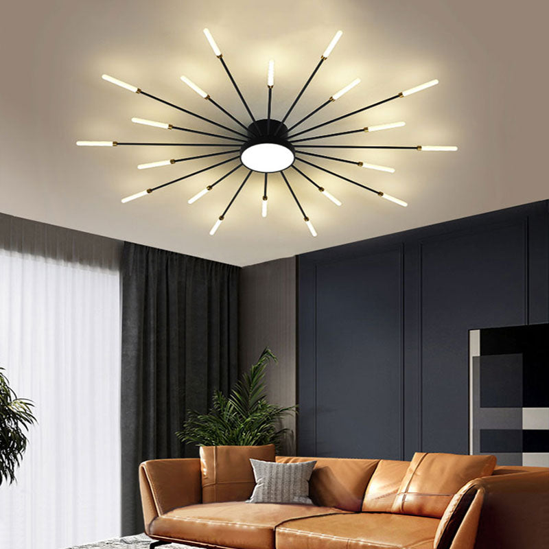 Linear Starburst Flush Mount Ceiling Light with LED Arrays for Living Room and Bedroom in Black or Gold Finish | Thomler