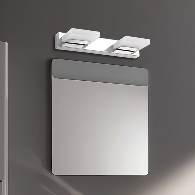 Modern Square LED Vanity Light Wall Sconce – Metal & Acrylic, Silver Finish, Rotatable Bulb for Bathroom Mirror Lighting | Thomler