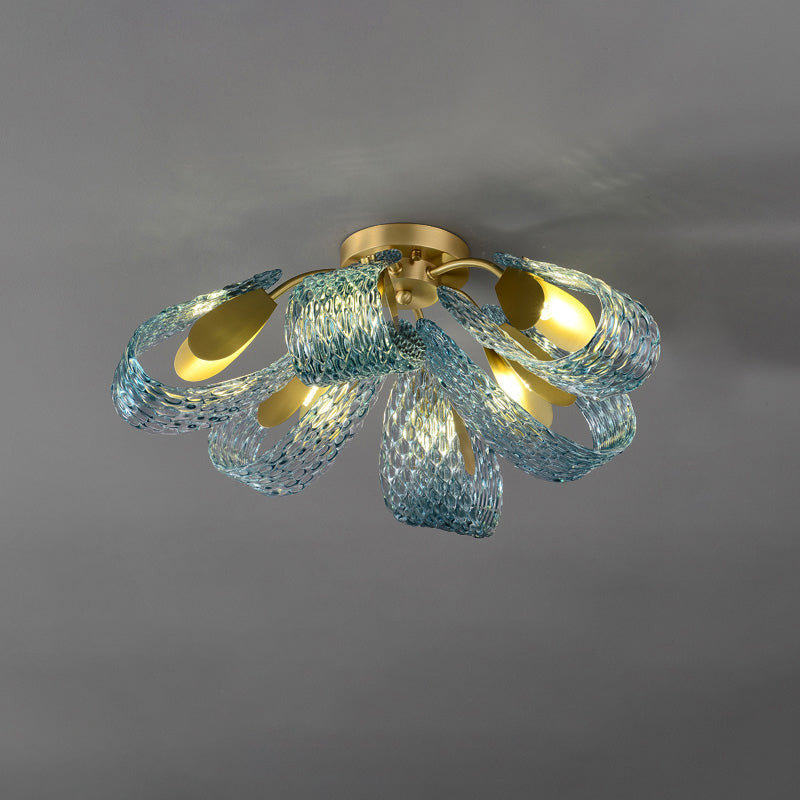 Chandelier Art Glass 19 Lights 95W Blue Peacock Dining Room Living Room Statement Lighting | Thomler
