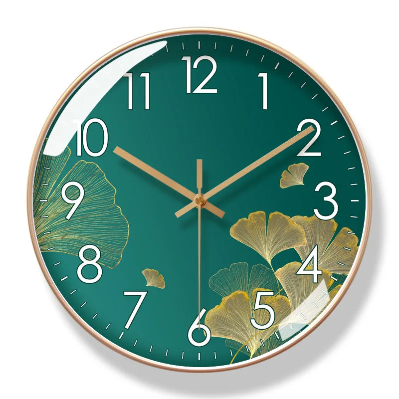 Silent Flower Wall Clock with Botanical Dial Design - Quiet Sweep Movement - Glass Cover & Metal Hands - Non-Ticking Timepiece | Thomler