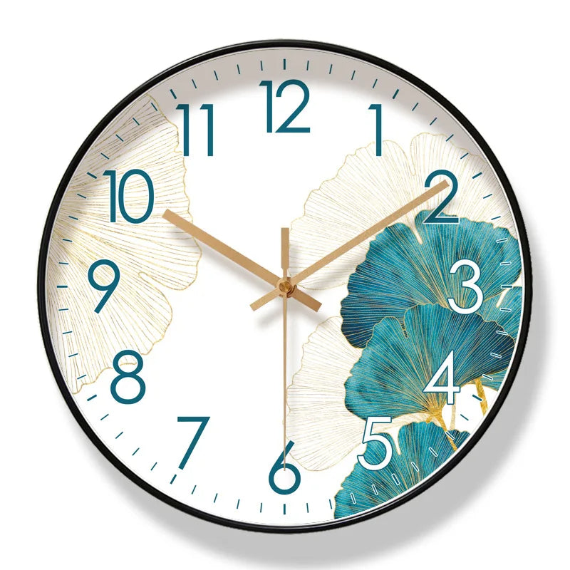 Silent Flower Wall Clock with Botanical Dial Design - Quiet Sweep Movement - Glass Cover & Metal Hands - Non-Ticking Timepiece | Thomler