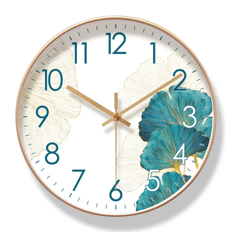 Silent Flower Wall Clock with Botanical Dial Design - Quiet Sweep Movement - Glass Cover & Metal Hands - Non-Ticking Timepiece | Thomler