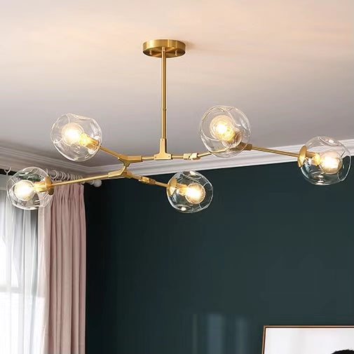 Multi-Arm Globe Chandelier with Clear Glass Shades in Brass Finish for Dining Room Living Room Bedroom Entryway | Thomler