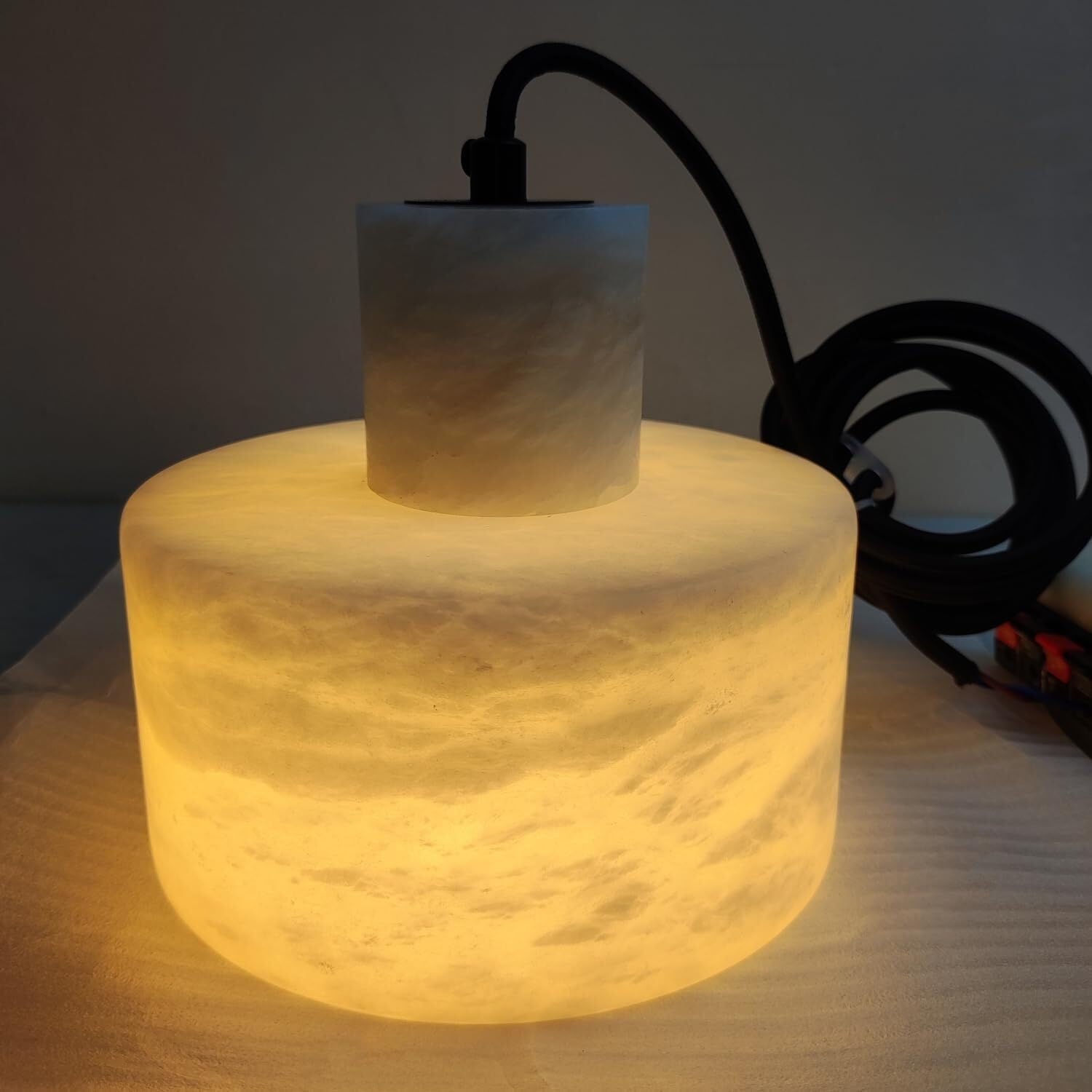 Pendant Light Alabaster 6.5 in Cylinder White Kitchen Island Dining Room Adjustable Hanging Ceiling Lamp | Thomler