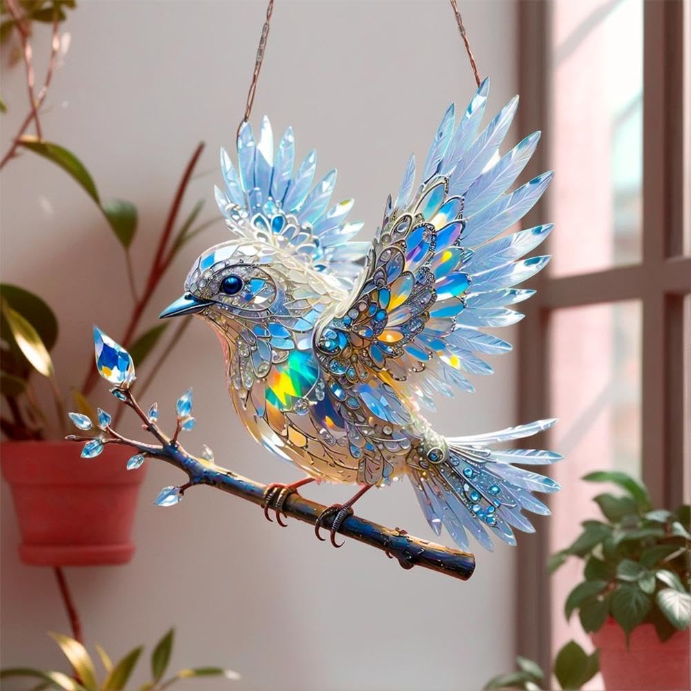 Prism Bird Window Ornament - Rainbow Light Catcher Suncatcher for Home Windows, Crystal Effect Acrylic Decoration 6x6 or 8x8 Inch | Thomler