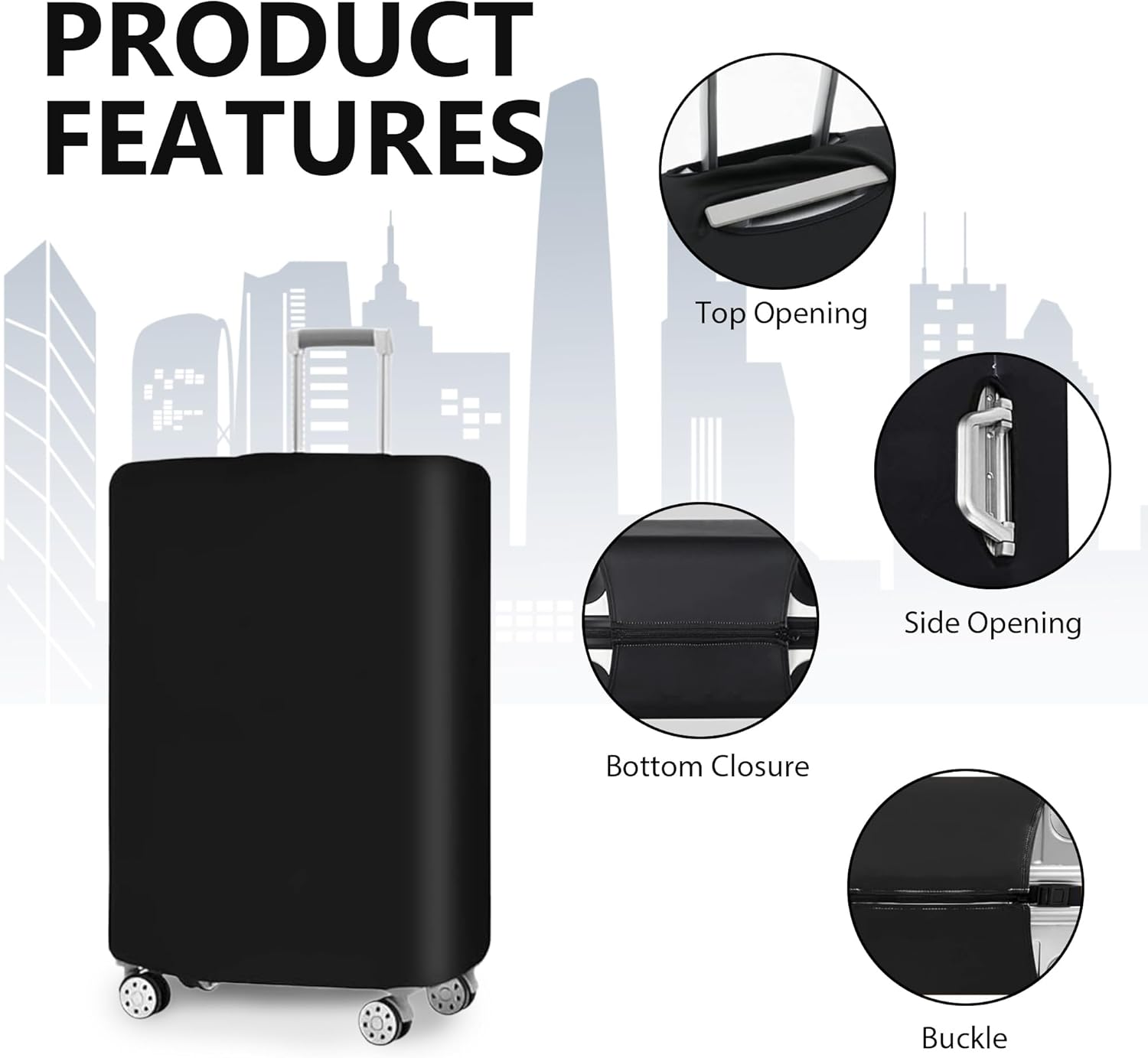 Suitcase Protector 3-Pack Set Elastic Travel Bag Sleeves Tear-Resistant Dust Shield for Carry-On Medium Large Luggage 19-30 Inch Black Hard | Thomler