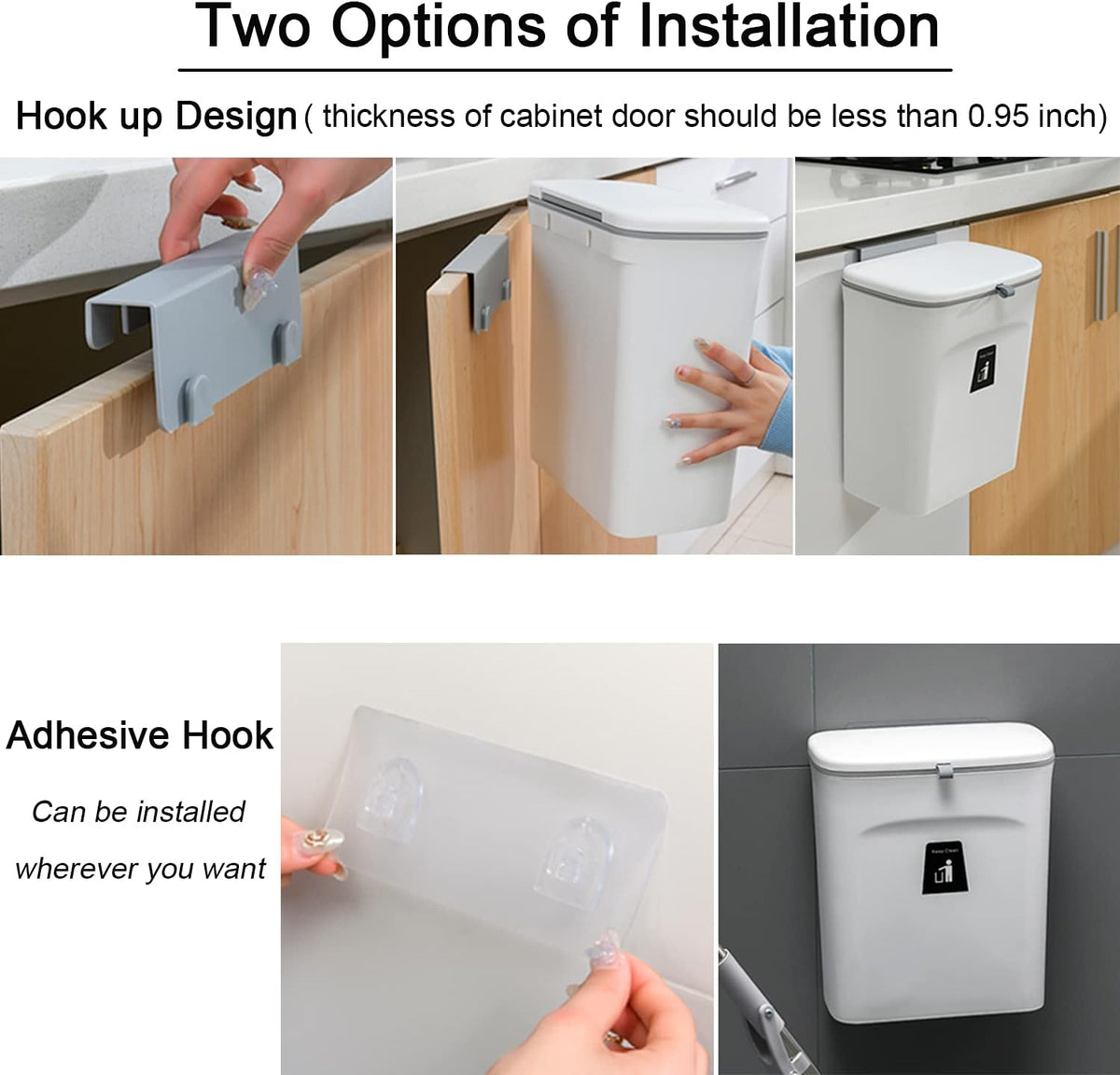 Wall-Mounted Kitchen Scrap Container 2.4 Gallon with Airtight Seal for Under Cabinet or Door Use | Thomler