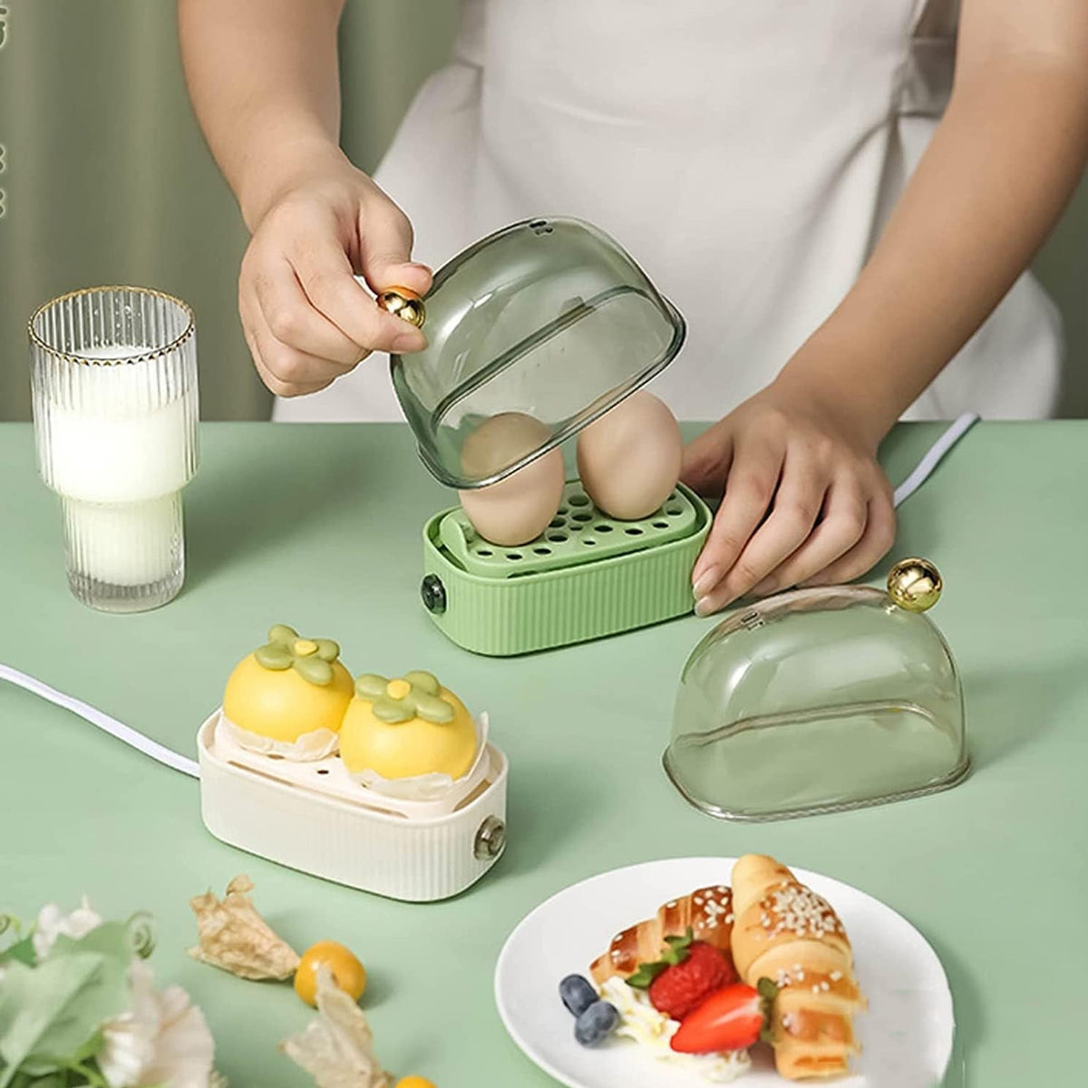 Two-Egg Steamer with Automatic Timer & Doneness Control for Fast Breakfast | Thomler