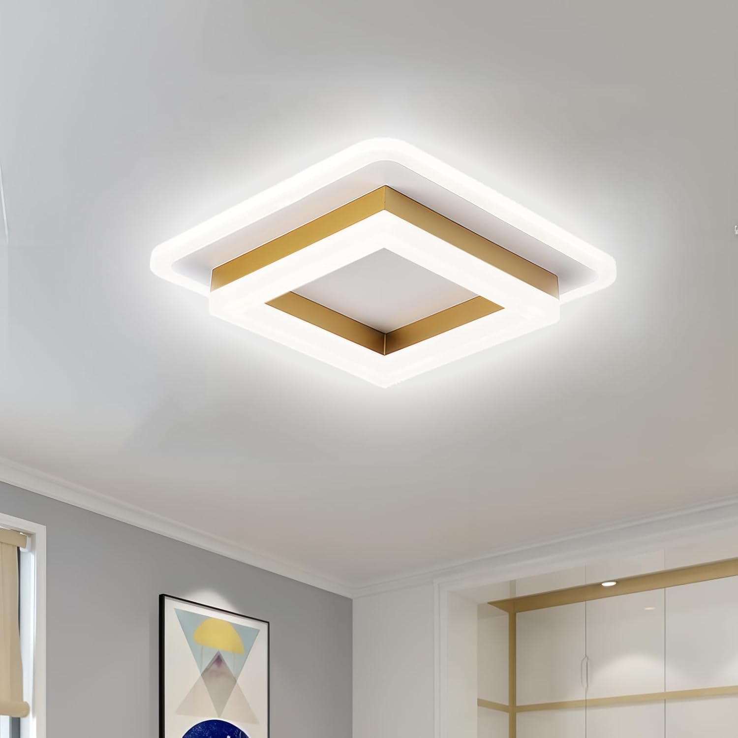 Ceiling Light Iron Acrylic 19.5 cm Modern Hallway Bedroom LED Flush Mount Square Lighting Fixture | Thomler