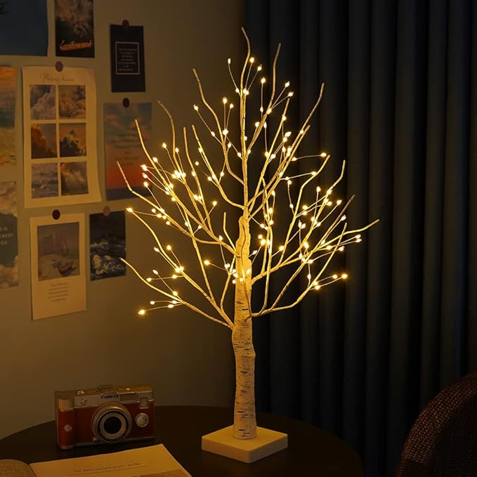 Table Lamp PVC Birch Tree 23 in USB Rechargeable LED Bedroom Living Room Decor Ambient Night Light | Thomler