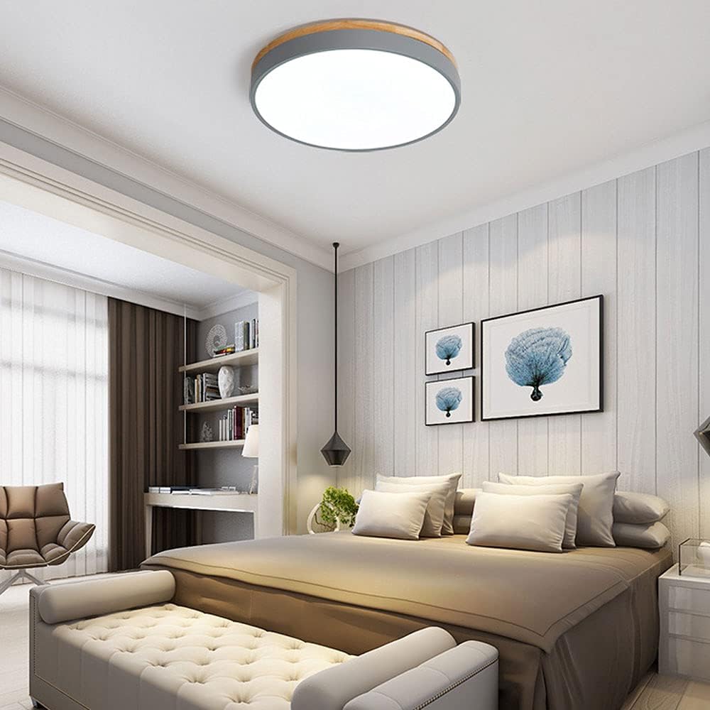 Round Wood Flush Mount LED Ceiling Light 3-Color Dimmable Scandinavian Style for Living Room Bedroom Kitchen | Thomler
