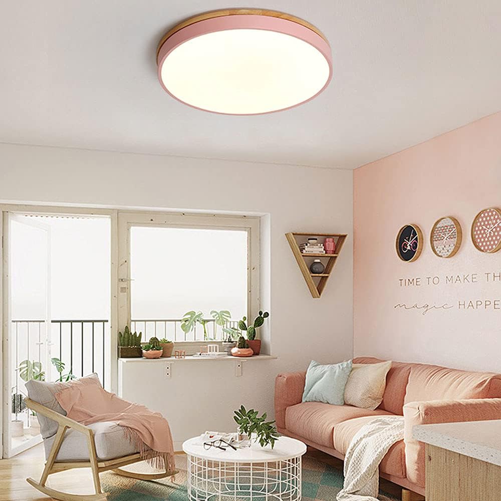 Round Wood Flush Mount LED Ceiling Light 3-Color Dimmable Scandinavian Style for Living Room Bedroom Kitchen | Thomler