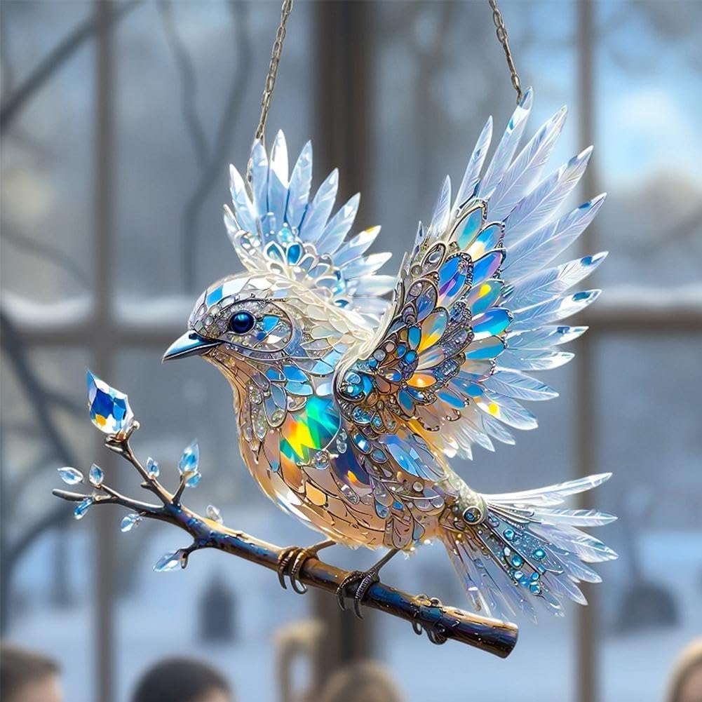 Prism Bird Window Ornament - Rainbow Light Catcher Suncatcher for Home Windows, Crystal Effect Acrylic Decoration 6x6 or 8x8 Inch | Thomler