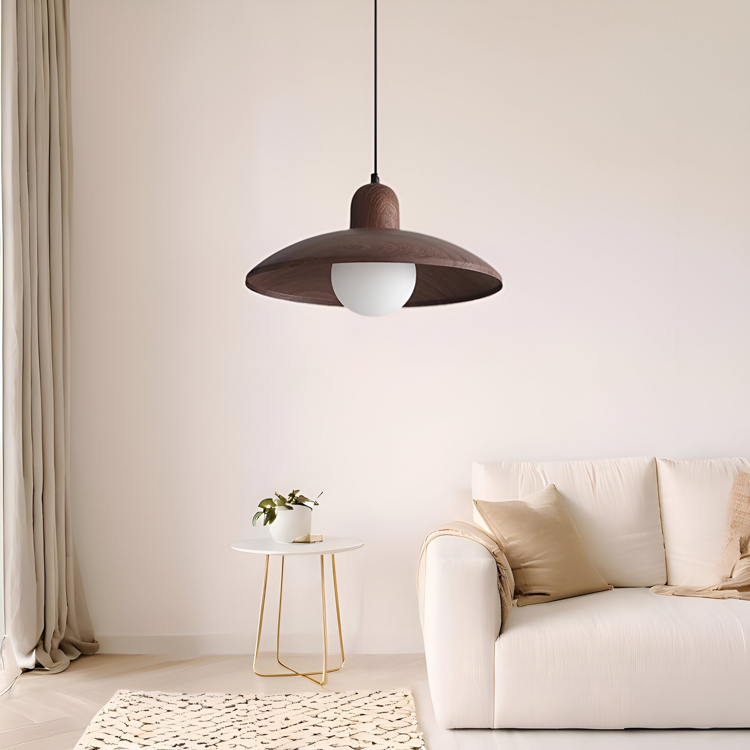 Pendant Light Wood Dome 11.8 in Walnut Dining Room Kitchen Island Hanging Ceiling Lamp Minimalist Japandi Style | Thomler
