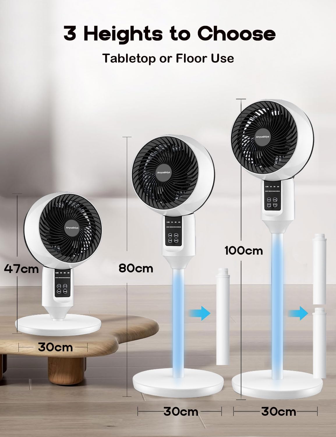 Height-Adjustable Pedestal Fan with 3D Oscillation – Quiet Cooling for Bedroom, Office & Living Room | Thomler