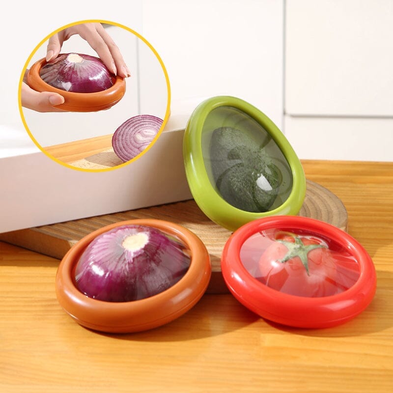 Stretch-Seal Half-Fruit Storage Containers with Snap-On Lids, Set of 4 Nesting Bins for Avocado Lemon Onion Tomato, BPA-Free Fresh Keeper | Thomler