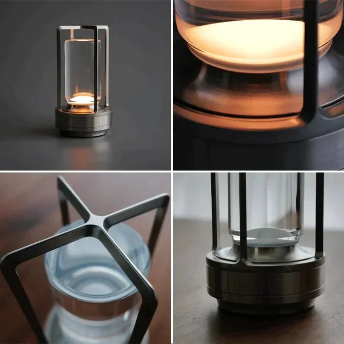 Rechargeable Crystal LED Lantern with Touch Dimmer & USB Port – Gold Silver Black Cordless Accent Lamp for Bedroom Nightstand Dining Table | Thomler