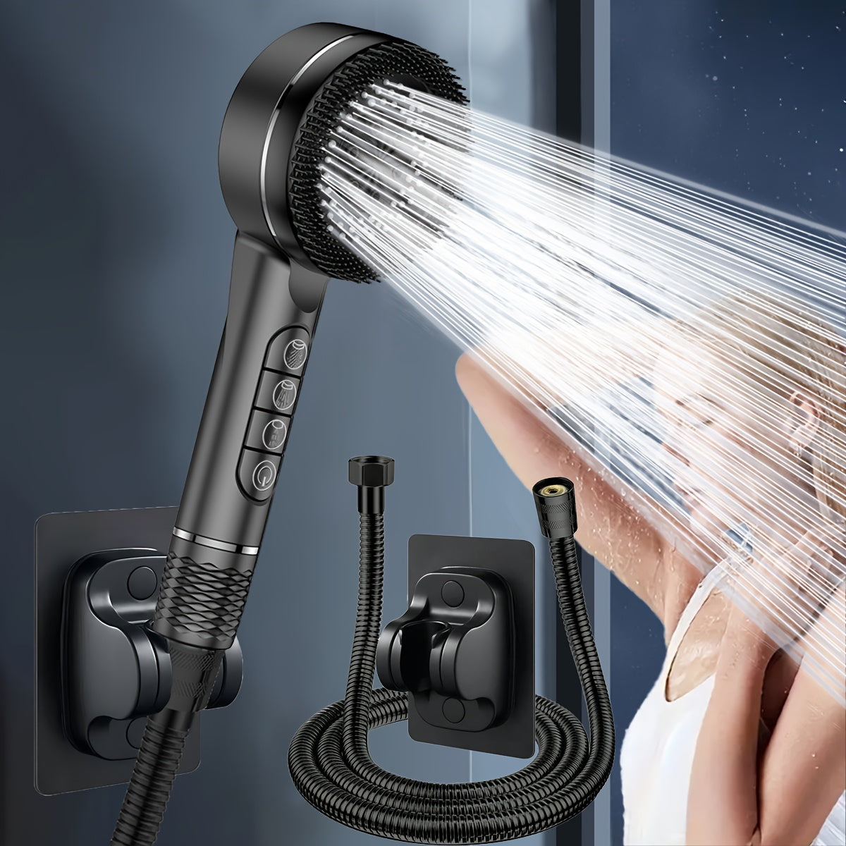 5-Mode High-Pressure Handheld Shower Head with Adjustable Holder & 59 in Hose | Thomler