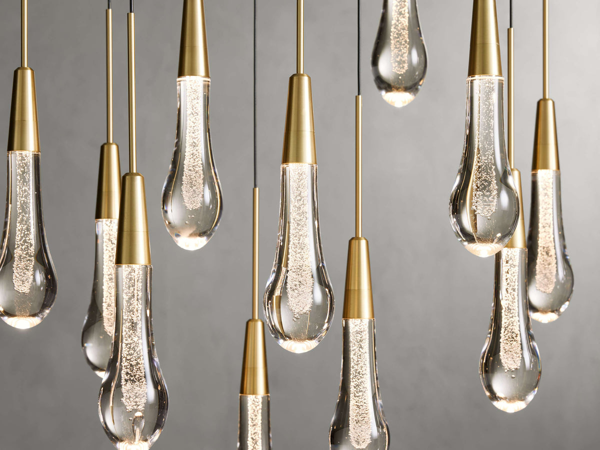 Cascading Raindrop Linear LED Chandelier – Textured Glass Orbs, Adjustable Height, Vaulted Ceiling Ready – 37 to 120 Inch Options for | Thomler