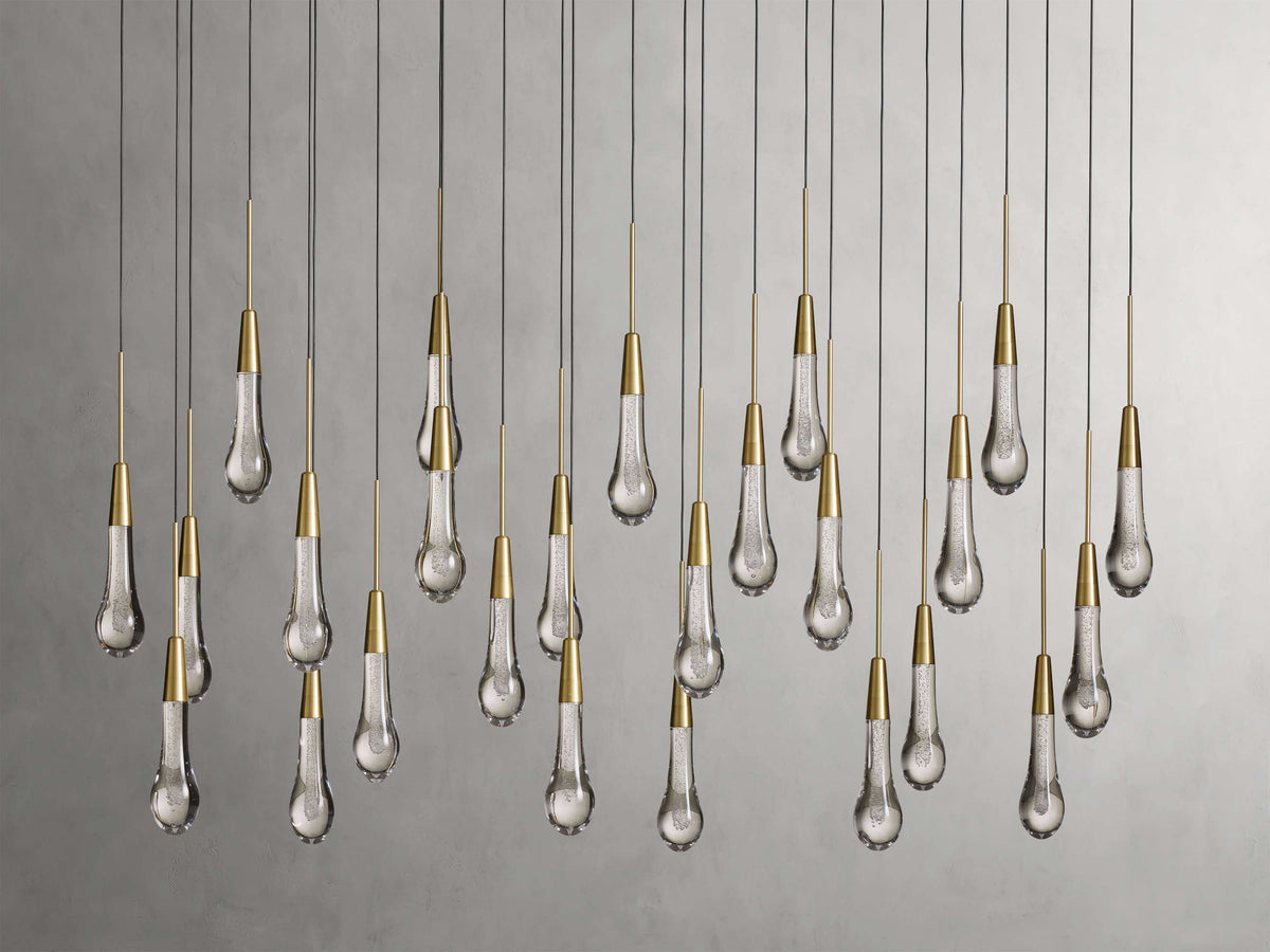 Cascading Raindrop Linear LED Chandelier – Textured Glass Orbs, Adjustable Height, Vaulted Ceiling Ready – 37 to 120 Inch Options for | Thomler