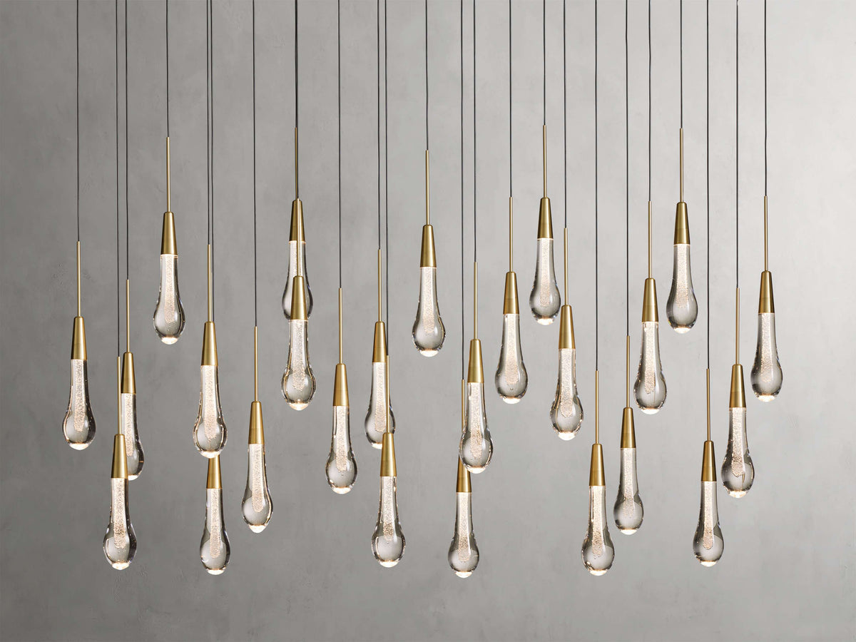 Cascading Raindrop Linear LED Chandelier – Textured Glass Orbs, Adjustable Height, Vaulted Ceiling Ready – 37 to 120 Inch Options for | Thomler