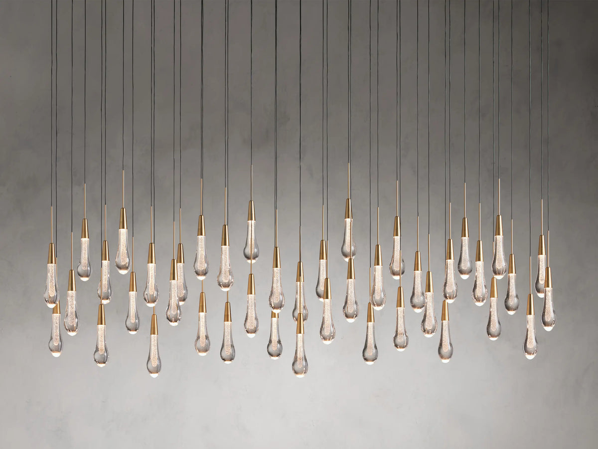 Cascading Raindrop Linear LED Chandelier – Textured Glass Orbs, Adjustable Height, Vaulted Ceiling Ready – 37 to 120 Inch Options for | Thomler