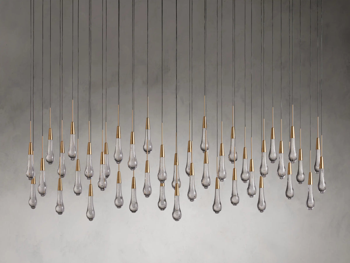 Cascading Raindrop Linear LED Chandelier – Textured Glass Orbs, Adjustable Height, Vaulted Ceiling Ready – 37 to 120 Inch Options for | Thomler