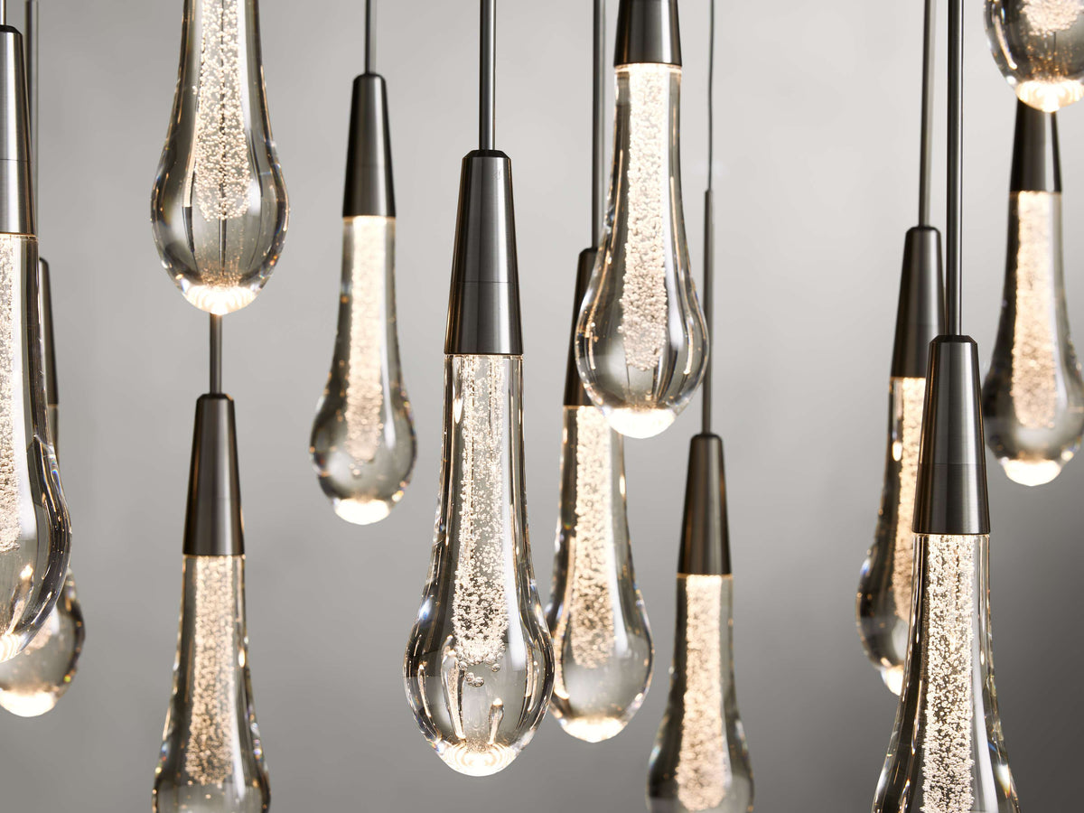 Cascading Raindrop Linear LED Chandelier – Textured Glass Orbs, Adjustable Height, Vaulted Ceiling Ready – 37 to 120 Inch Options for | Thomler