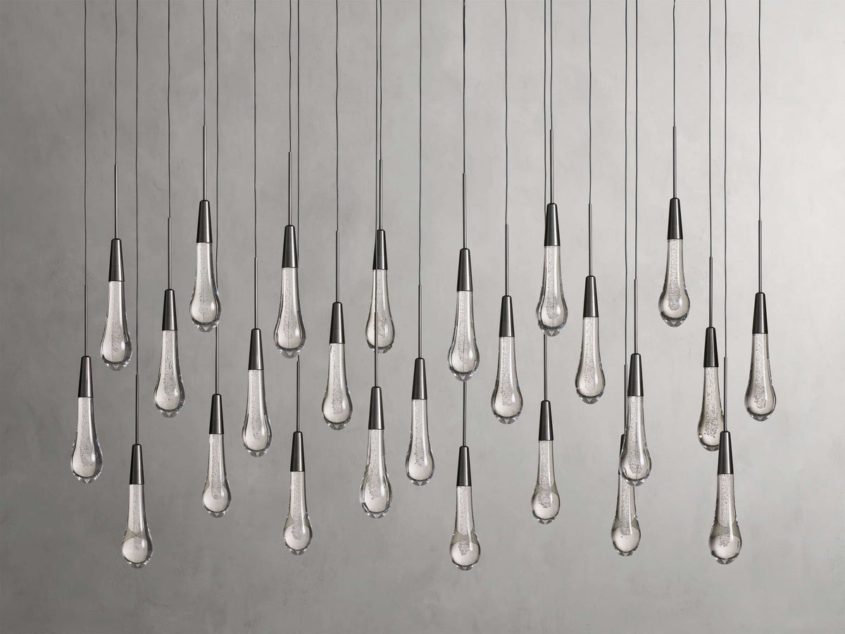 Cascading Raindrop Linear LED Chandelier – Textured Glass Orbs, Adjustable Height, Vaulted Ceiling Ready – 37 to 120 Inch Options for | Thomler