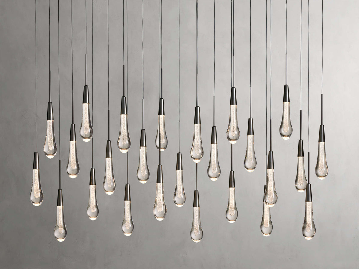 Cascading Raindrop Linear LED Chandelier – Textured Glass Orbs, Adjustable Height, Vaulted Ceiling Ready – 37 to 120 Inch Options for | Thomler