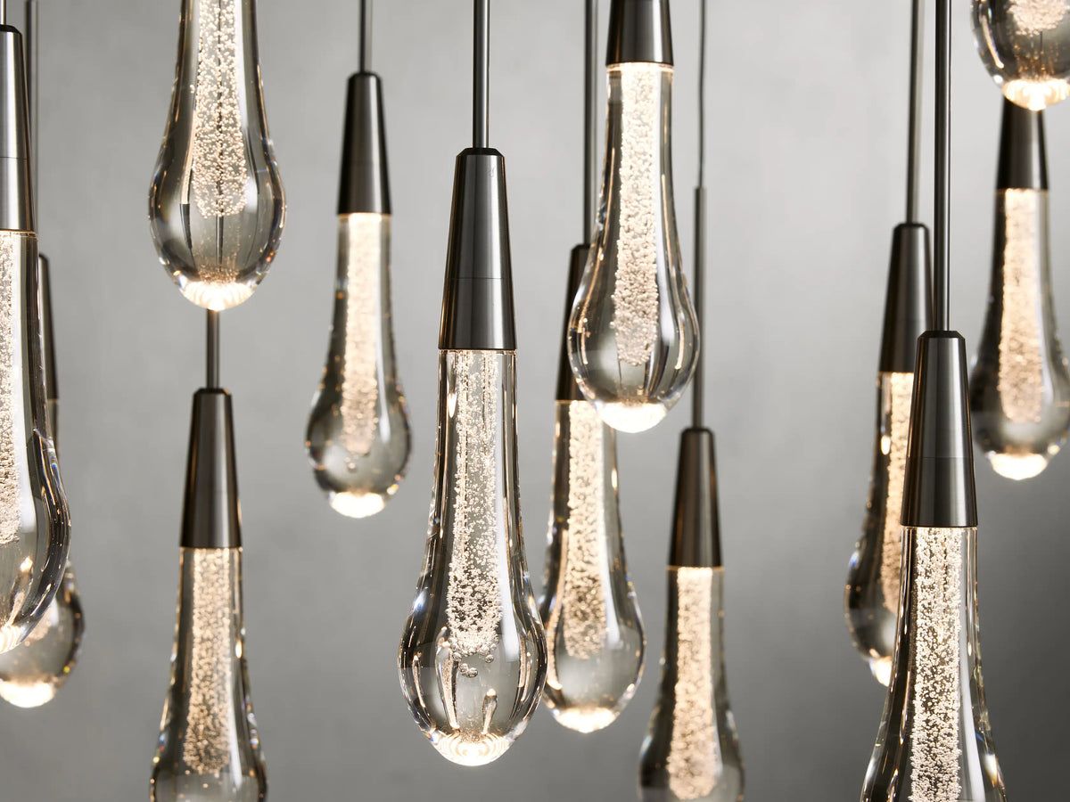 Cascading Raindrop Linear LED Chandelier – Textured Glass Orbs, Adjustable Height, Vaulted Ceiling Ready – 37 to 120 Inch Options for | Thomler