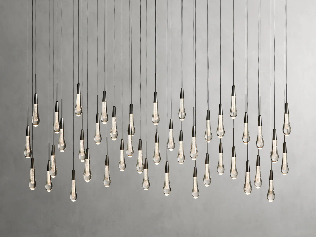 Cascading Raindrop Linear LED Chandelier – Textured Glass Orbs, Adjustable Height, Vaulted Ceiling Ready – 37 to 120 Inch Options for | Thomler