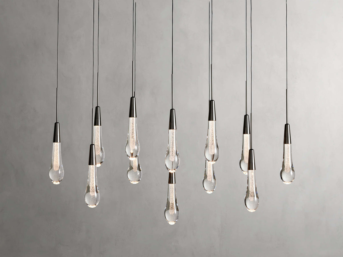 Cascading Raindrop Linear LED Chandelier – Textured Glass Orbs, Adjustable Height, Vaulted Ceiling Ready – 37 to 120 Inch Options for | Thomler