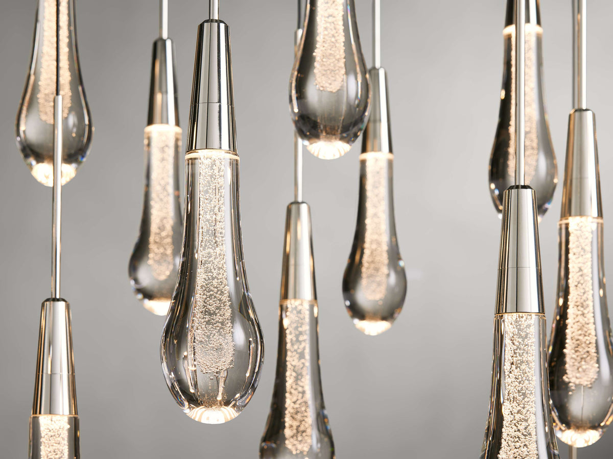 Cascading Raindrop Linear LED Chandelier – Textured Glass Orbs, Adjustable Height, Vaulted Ceiling Ready – 37 to 120 Inch Options for | Thomler