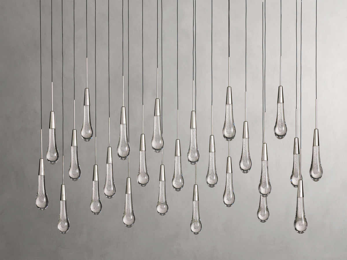 Cascading Raindrop Linear LED Chandelier – Textured Glass Orbs, Adjustable Height, Vaulted Ceiling Ready – 37 to 120 Inch Options for | Thomler