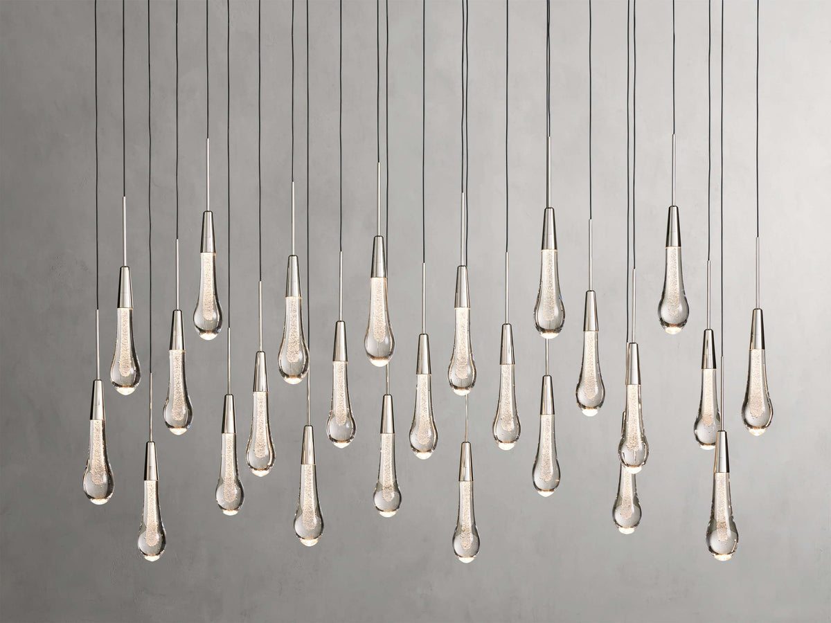 Cascading Raindrop Linear LED Chandelier – Textured Glass Orbs, Adjustable Height, Vaulted Ceiling Ready – 37 to 120 Inch Options for | Thomler