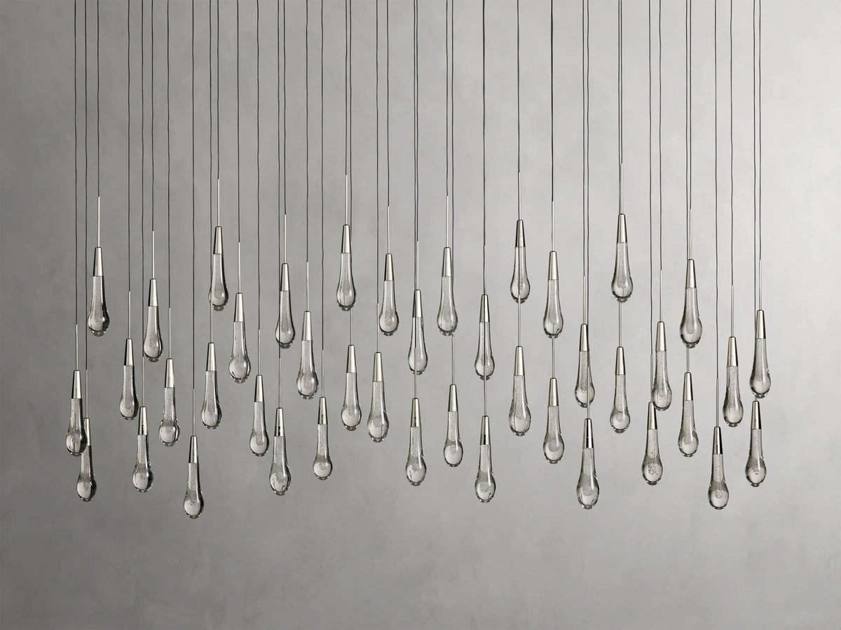 Cascading Raindrop Linear LED Chandelier – Textured Glass Orbs, Adjustable Height, Vaulted Ceiling Ready – 37 to 120 Inch Options for | Thomler