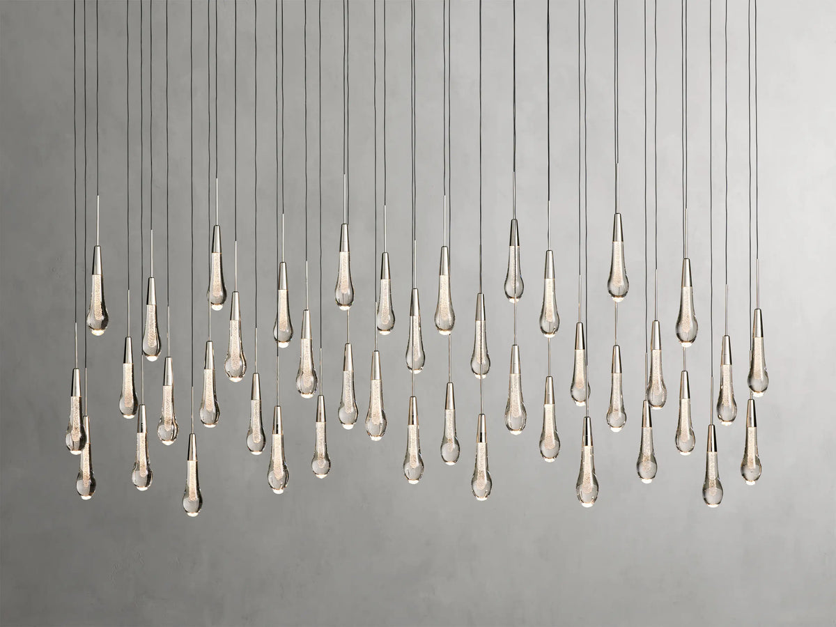 Cascading Raindrop Linear LED Chandelier – Textured Glass Orbs, Adjustable Height, Vaulted Ceiling Ready – 37 to 120 Inch Options for | Thomler