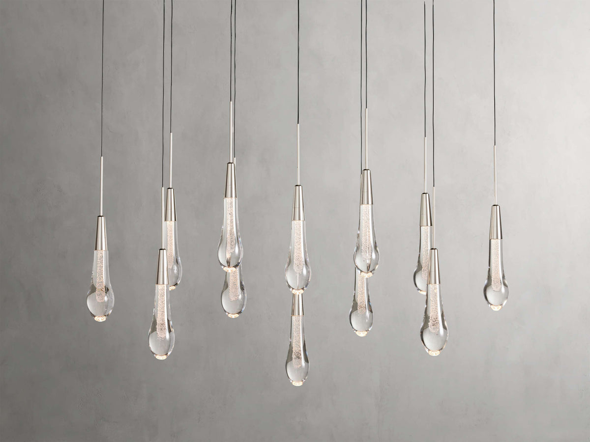 Cascading Raindrop Linear LED Chandelier – Textured Glass Orbs, Adjustable Height, Vaulted Ceiling Ready – 37 to 120 Inch Options for | Thomler