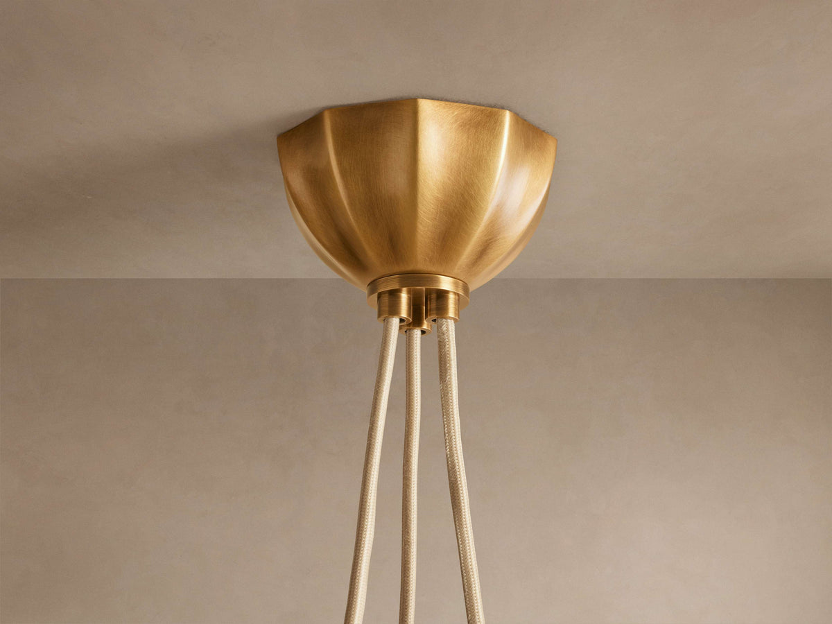 Draped Glass Globe Chandelier with Vintage Brass Frame for Dining Room & Entryway Lighting | Thomler