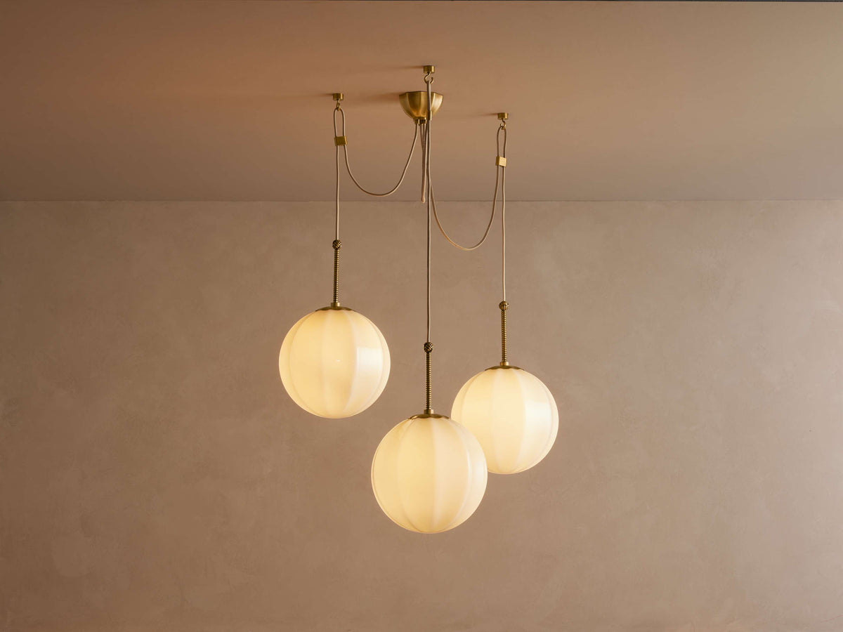 Draped Glass Globe Chandelier with Vintage Brass Frame for Dining Room & Entryway Lighting | Thomler