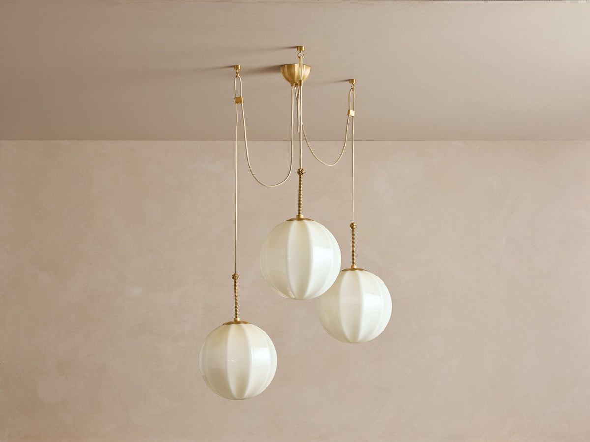 Draped Glass Globe Chandelier with Vintage Brass Frame for Dining Room & Entryway Lighting | Thomler